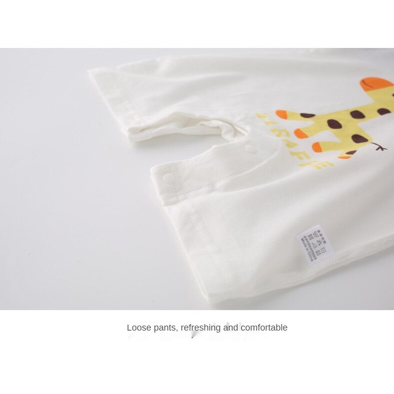Bộ đồ ngủ liền thân tay ngắn vải cotton họa tiết hoạt hình xinh xắn thời trang cho bé sơ sinh 0-18 tháng tuổi