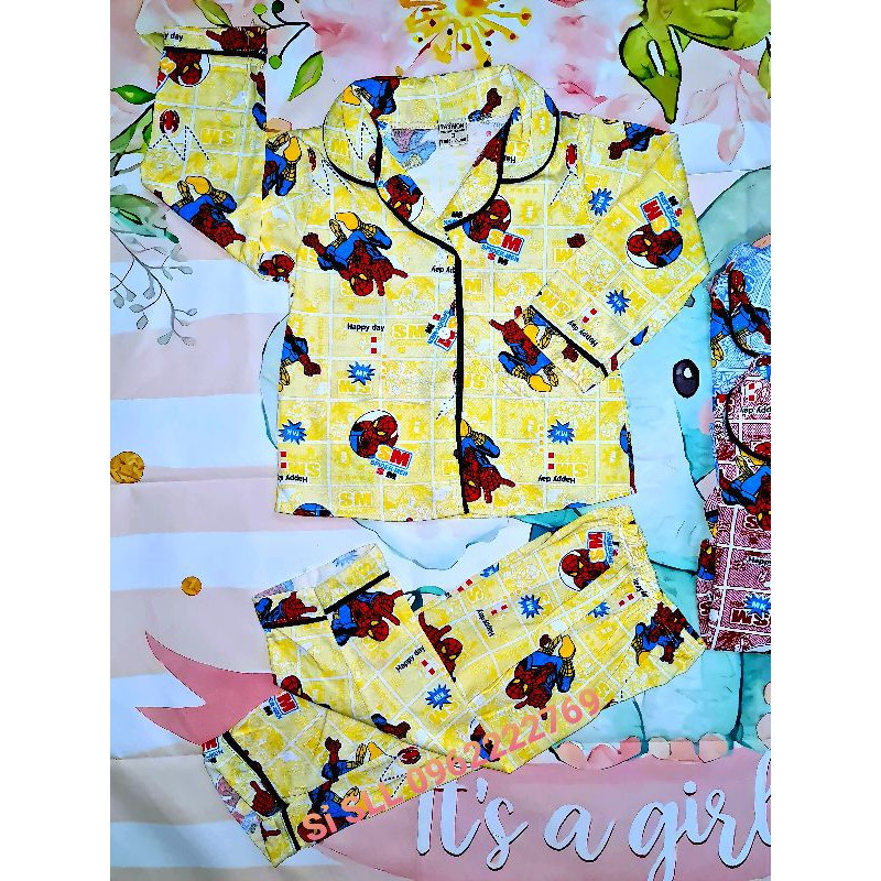 7-28kg Set Bộ Pijama Dài Cho Bé Trai Họa Tiết Người Nhện