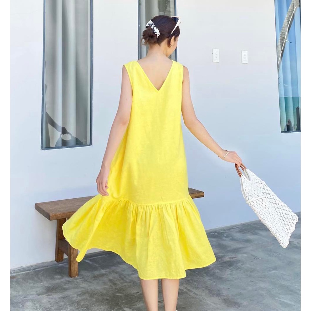 Đầm Evie Ajax vàng thêu hoa xám lớn