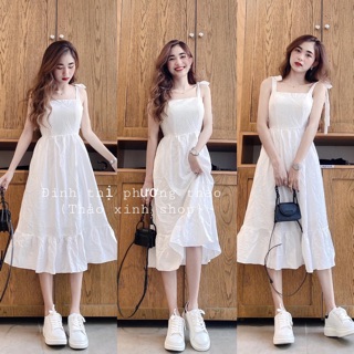 Váy trắng 2 dây cúp ngực đuôi cá