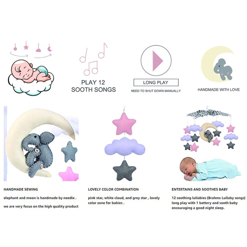 Chuông Gió Lục Lạc Di Động Hình Chú Voi / Ngôi Sao / Đám Mây Có Chuông Treo Nôi Trang Trí Cho