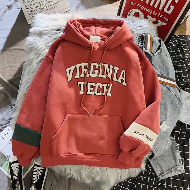 [HÌNH THẬT TỰ CHỤP] Áo khoác Hoodie nỉ nữ Form rộng có mũ Virginia Tech chống nắng