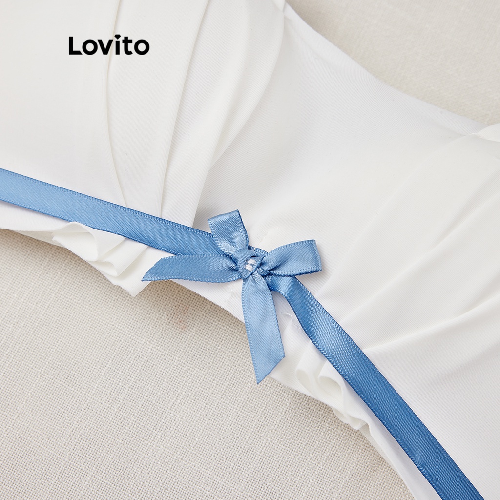 Áo lót Lovito nâng ngực không gọng phối nơ có miếng đệm không thể tháo rời L233L085 (màu đen / xanh lá / trắng)