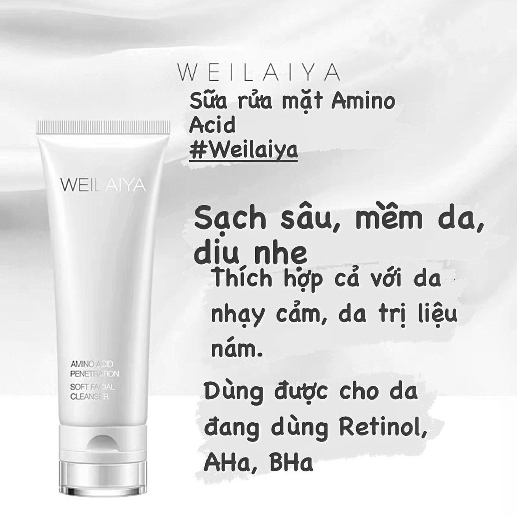Sữa rửa mặt Weilaiya Amino Acid dành cho da mịn, da dầu, da hỗn hợp - Hàng chính hãng