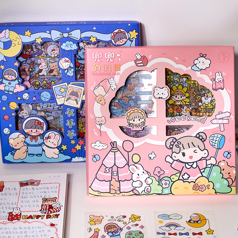 Bộ 100 Tấm Sticker Trong Suốt Chống Thấm Nước Họa Tiết Hoạt Hình Dễ Thương