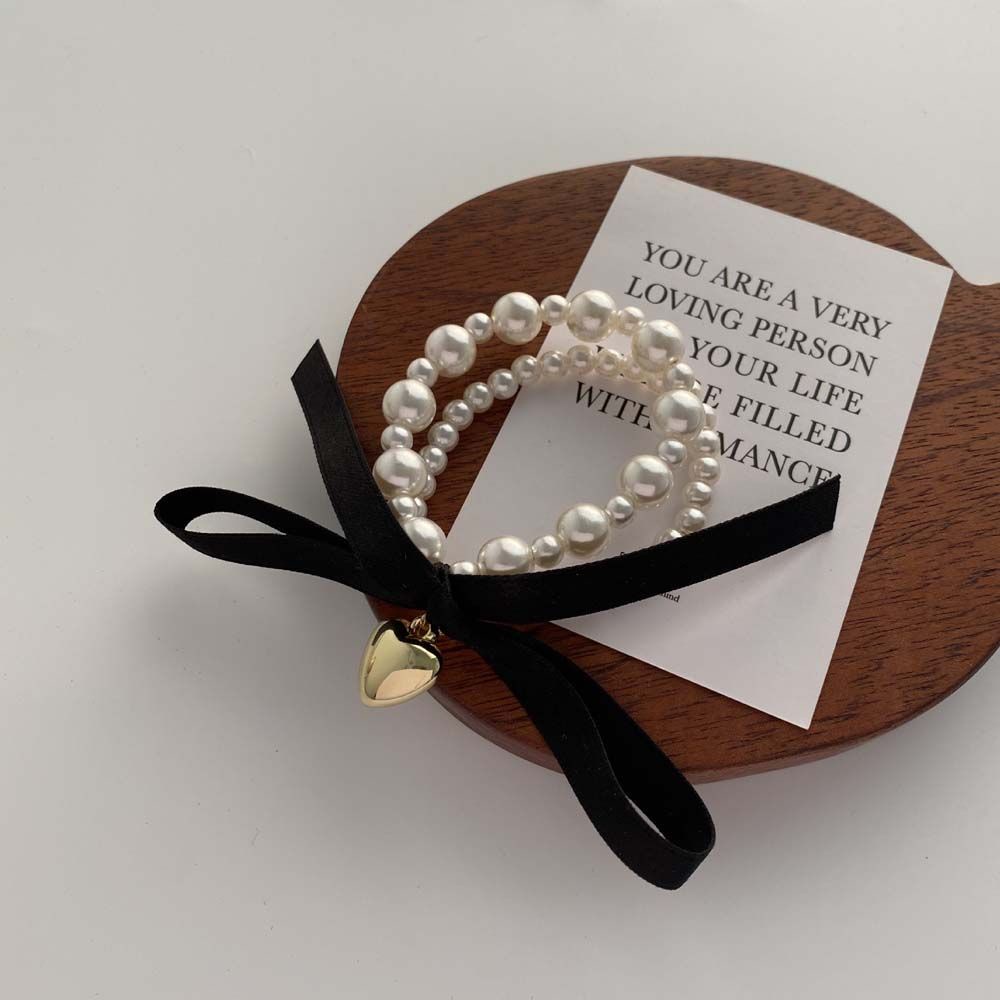 Dây buộc tóc cao su đính ngọc trai hình trái tim nhiều màu sắc phong cách Hàn Quốc cho nữ