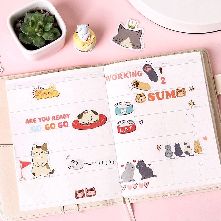 [HD48] Bộ 45 hình dán sticker Hình Mèo đáng yêu trang trí sổ tay DIY
