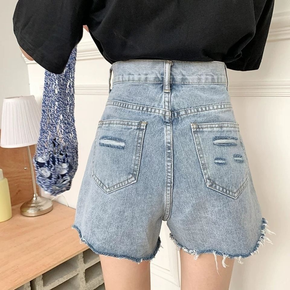 Quần Short Denim Lưng Cao Ống Rộng Thời Trang Mùa Hè Hàn Quốc Cho Nữ