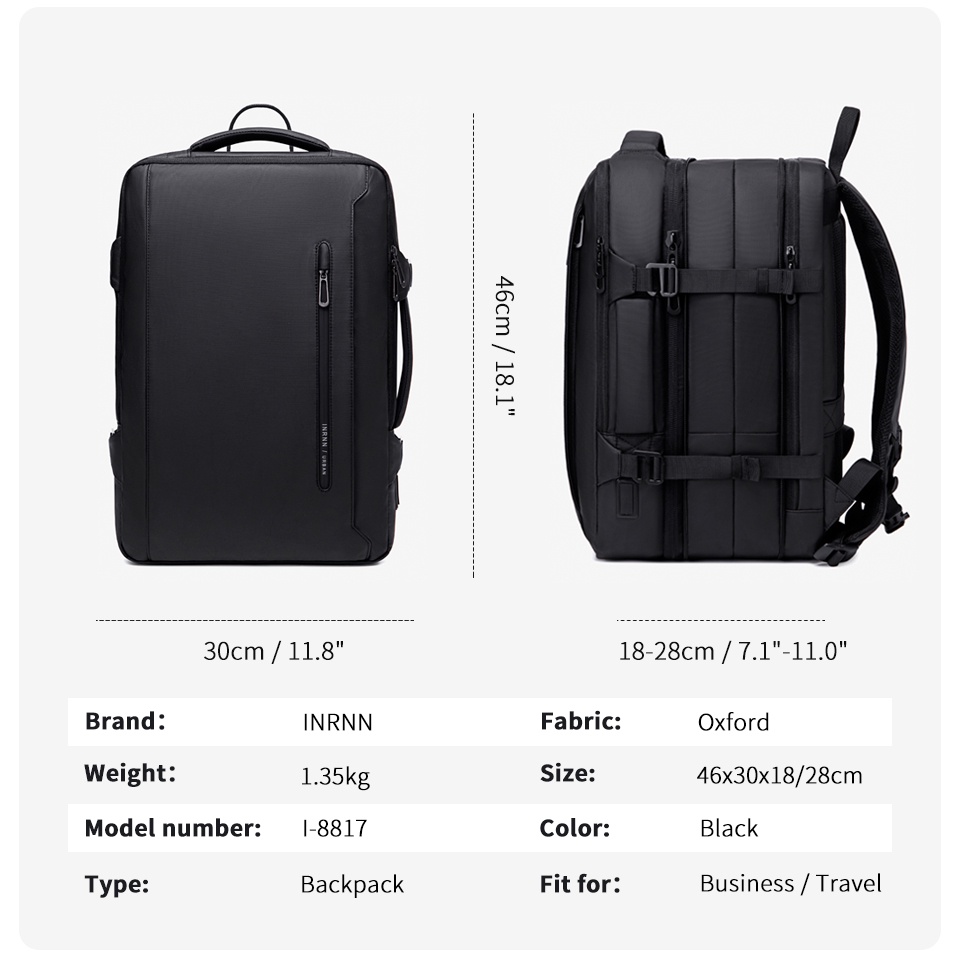 Balo du lịch OZUKO đựng laptop cỡ 17inch chống thấm nước thời trang cho nam