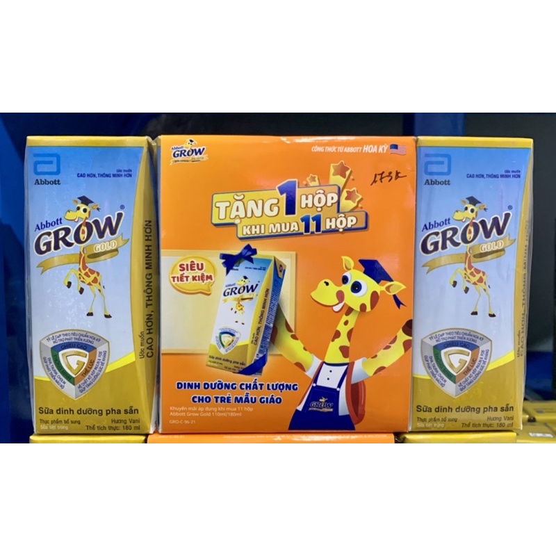 3 lốc 12 hộp Sữa hươu cao cổ Abbott Grow Gold 180ml Vani - Ca Cao