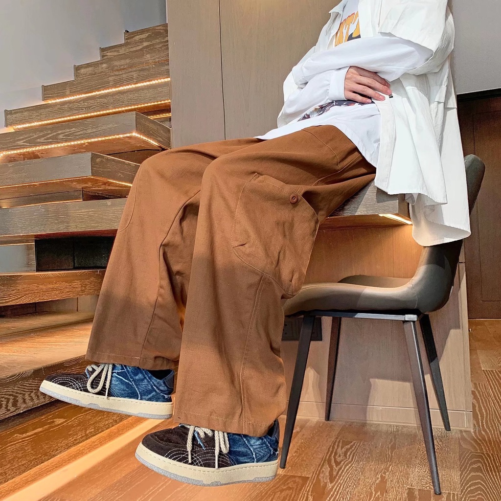 ♞AFF LIGA♞ Quần Dài Ống Rộng Có Túi Màu Trơn Thời Trang Dành Cho Nam