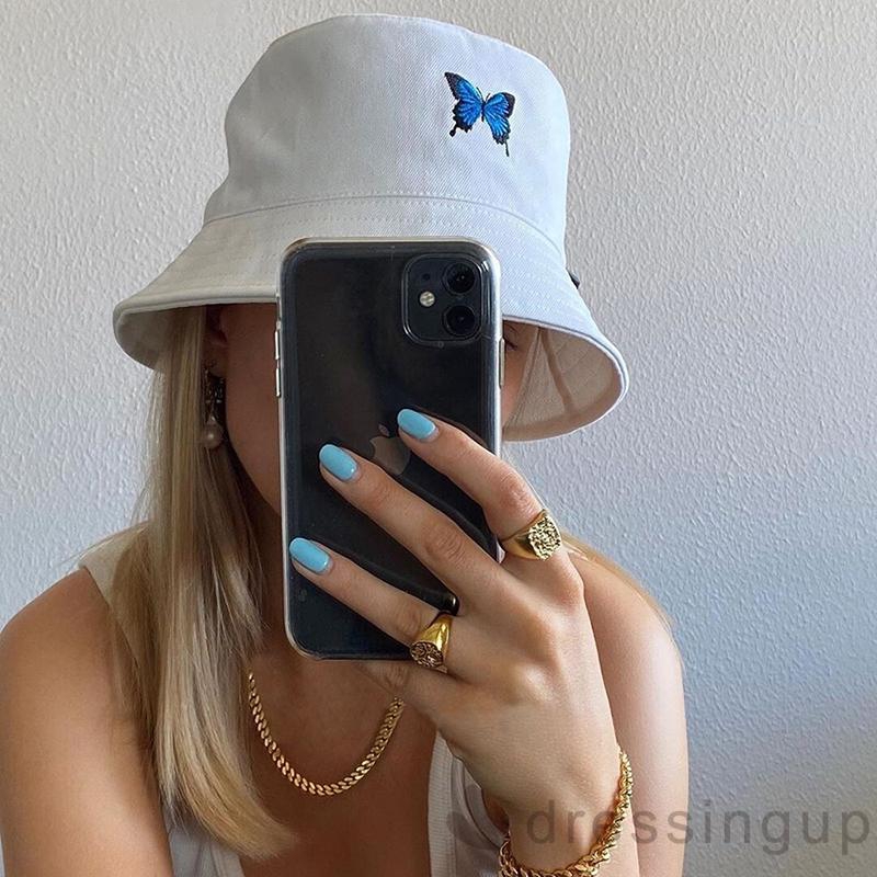 Mũ Tai Bèo Thêu Hình Bướm Phong Cách Hip Hop Dành Cho Nữ