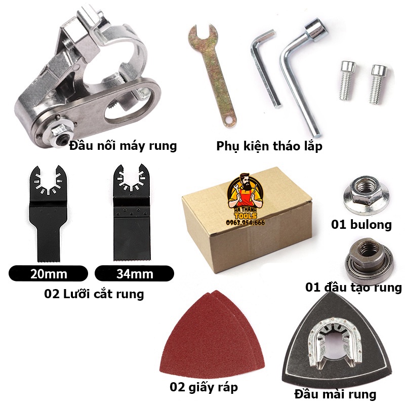 Bộ Chuyển Máy Mài Thành Máy Cắt Rung, Chà Nhám Băng M10 - Đầu Cắt Rung - Lưỡi Cắt Rung sơ cua