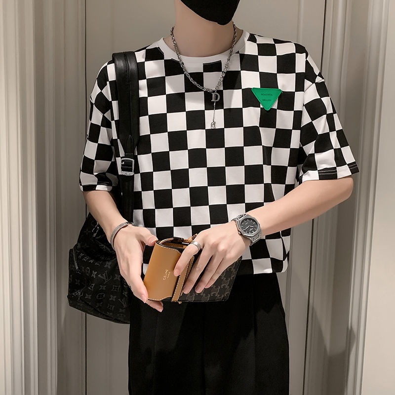 Áo Thun Tay Ngắn Họa Tiết Kẻ Sọc Ca Rô Thời Trang Mùa Hè Mới Cho Nam 2022