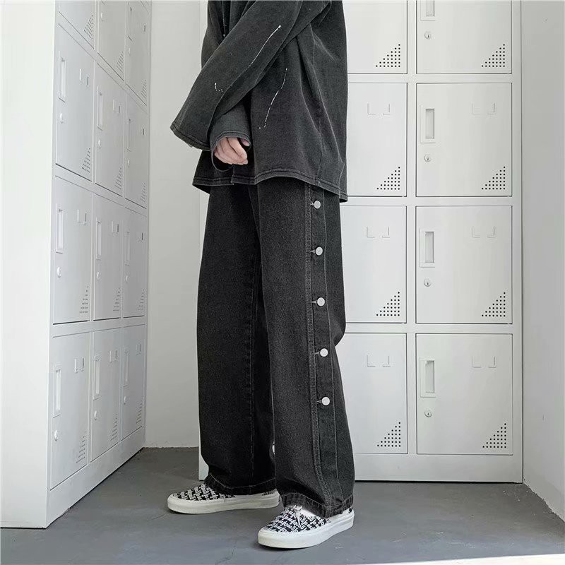 Fashionable denim jeans office pants straight-tubular foldable well-fitting denim washed denim