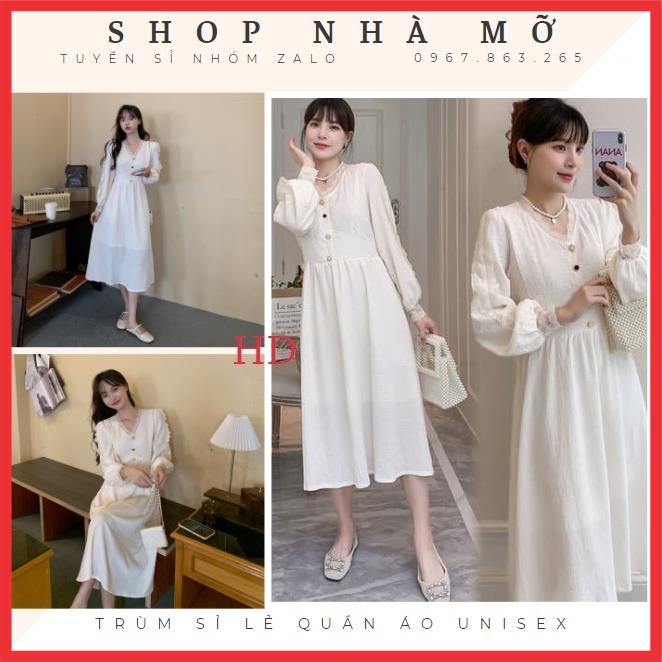 Váy babydoll, Váy cổ tim 3 cúc ngực tay bồng / Có ảnh thật, video review mix đồ cực xinh