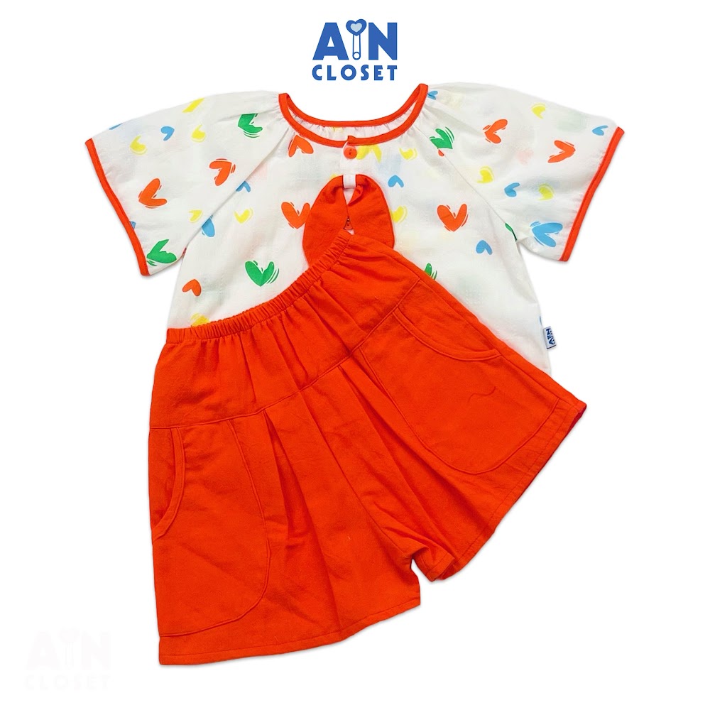 Bộ quần áo ngắn bé gái họa tiết Tim nhiều màu quần váy cam cotton - AICDBGCFPPKV - AIN Closet