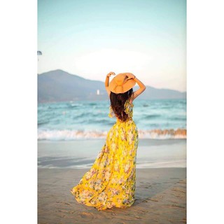 Đầm maxi hoa vàng thiết kế