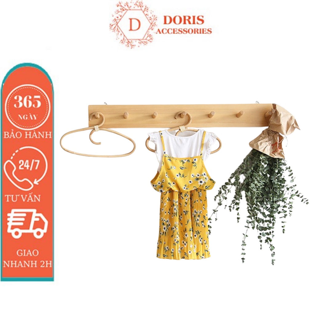 Móc treo quần áo gỗ gắn tường / Thanh treo đồ Móc treo tường đa năng gỗ thông - KT 38 x5 - BH 1 đổi 1 DORIS ACCESSORIES