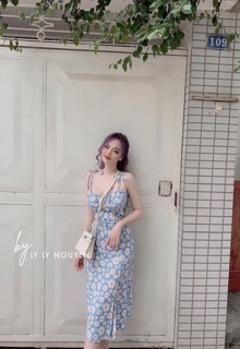 Đầm Hoa 2S Xẻ Tà XANH TT