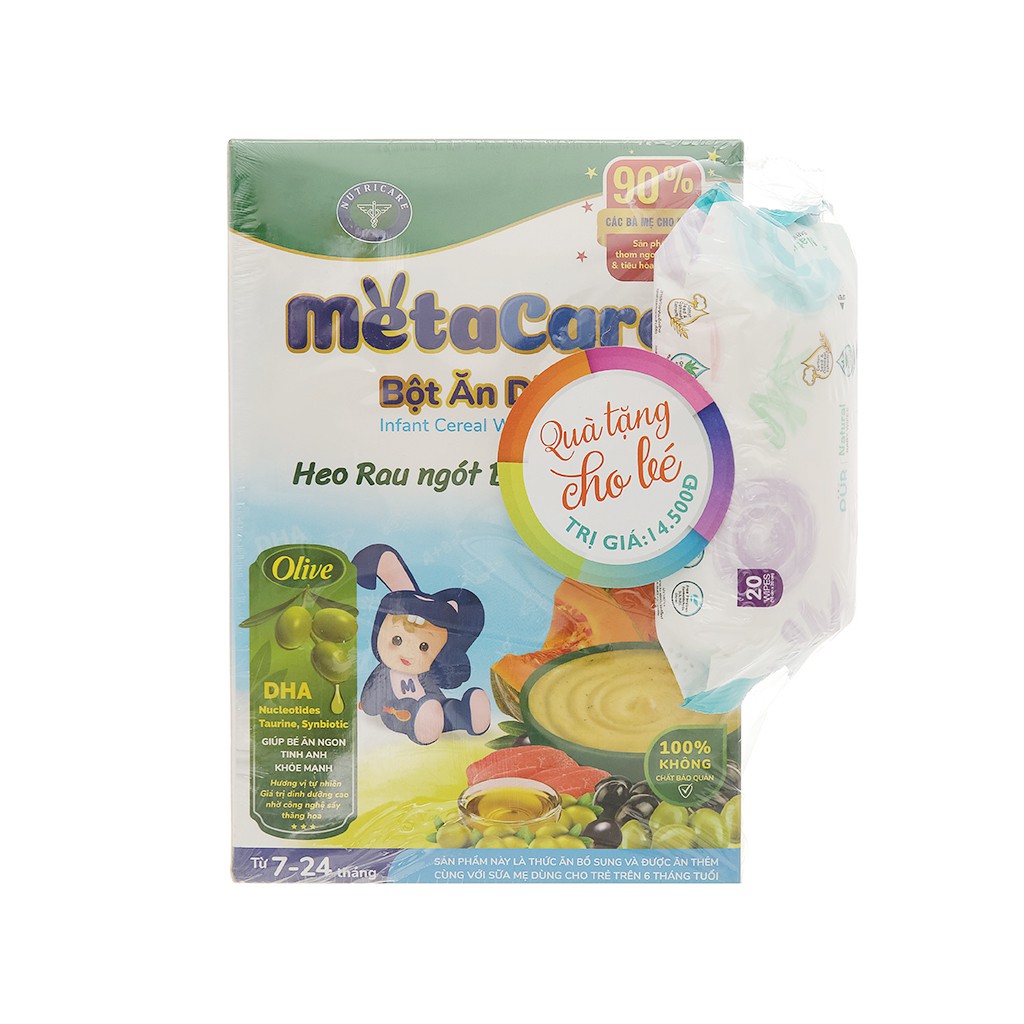 Bột ăn dặm Nutricare MetaCare heo rau ngót bí đỏ &amp; olive hộp 200g (7 - 24 tháng)