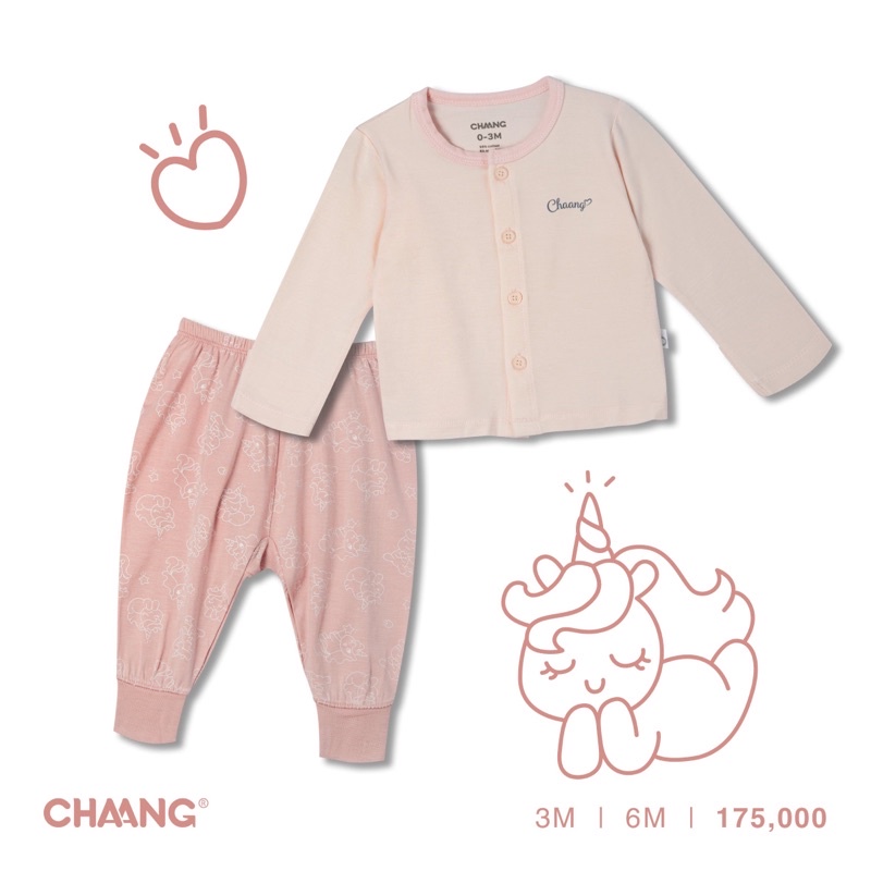 Bộ quần áo sơ sinh Chaang cài giữa bé trai bé gái