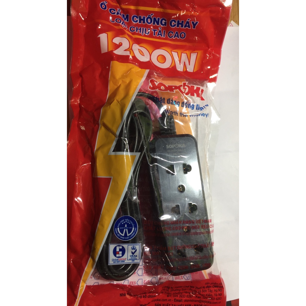Ổ Cắm Kéo Dài Chống Cháy Chịu Tải Cao 1200W Sopoka