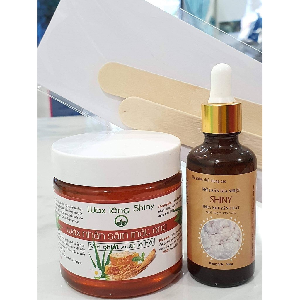 Combo Triệt Lông Sáp Wax nhân sâm mật ong 400ml + Mỡ Trăn Shiny 100 ml Handmade (Tặng Kèm Dụng Cụ Wax)