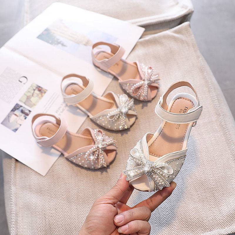 Sandal dép quai hậu công chúa nơ óng ánh cho bé gái từ 2 đến 9 tuổi (D218)