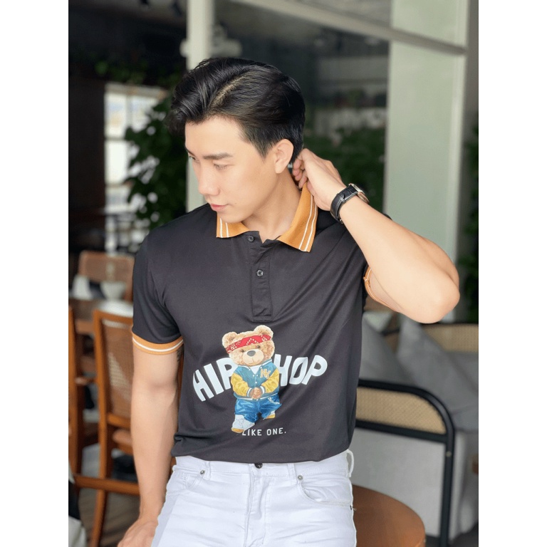 Áo Thun Nam Cổ Trụ In Gấu Hiphop Chất cotton Mềm Co Giãn Tốt Form Chuẩn Mặc Thoải Mái Trẻ Trung NEW UNISEX