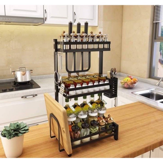 Kệ đựng gia vị đa năng INOX -  sơn tĩnh điện ĐEN  💗TĂNG KÈM GIÁ DAO THỚT, ĐŨA THÌA - SƠN TĨNH ĐIỆN CAO CẤP [ HÀNG TẾT] ] | BigBuy360 - bigbuy360.vn