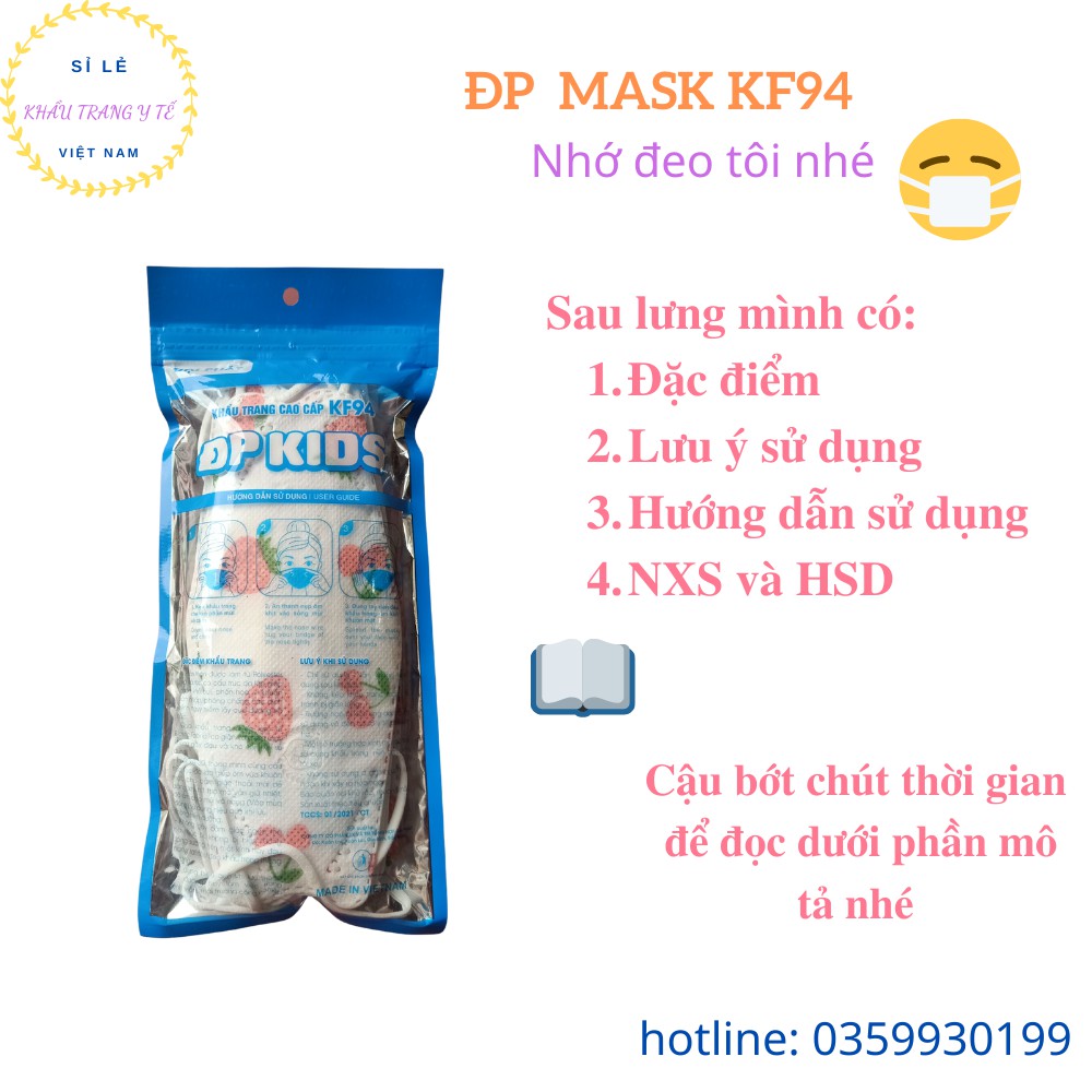 [ ĐẠI PHÁT ] Khẩu Trang Y Tế Kháng Khuẩn Khẩu Trang KF94 Mask Kids Túi 10 Chiếc Màu Trắng Có Hình