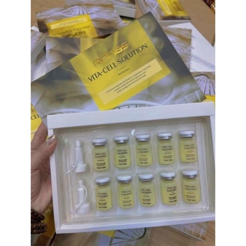 Tế Bào Gốc Ronas Vàng Vita Cell Solution, Ronas Vàng Dưỡng Da Lăn Kim Hộp 10 Lọ