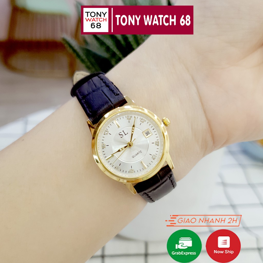 Cặp đồng hồ đôi nam nữ SL dây da chính hãng có lịch chống nước Tony Watch 68