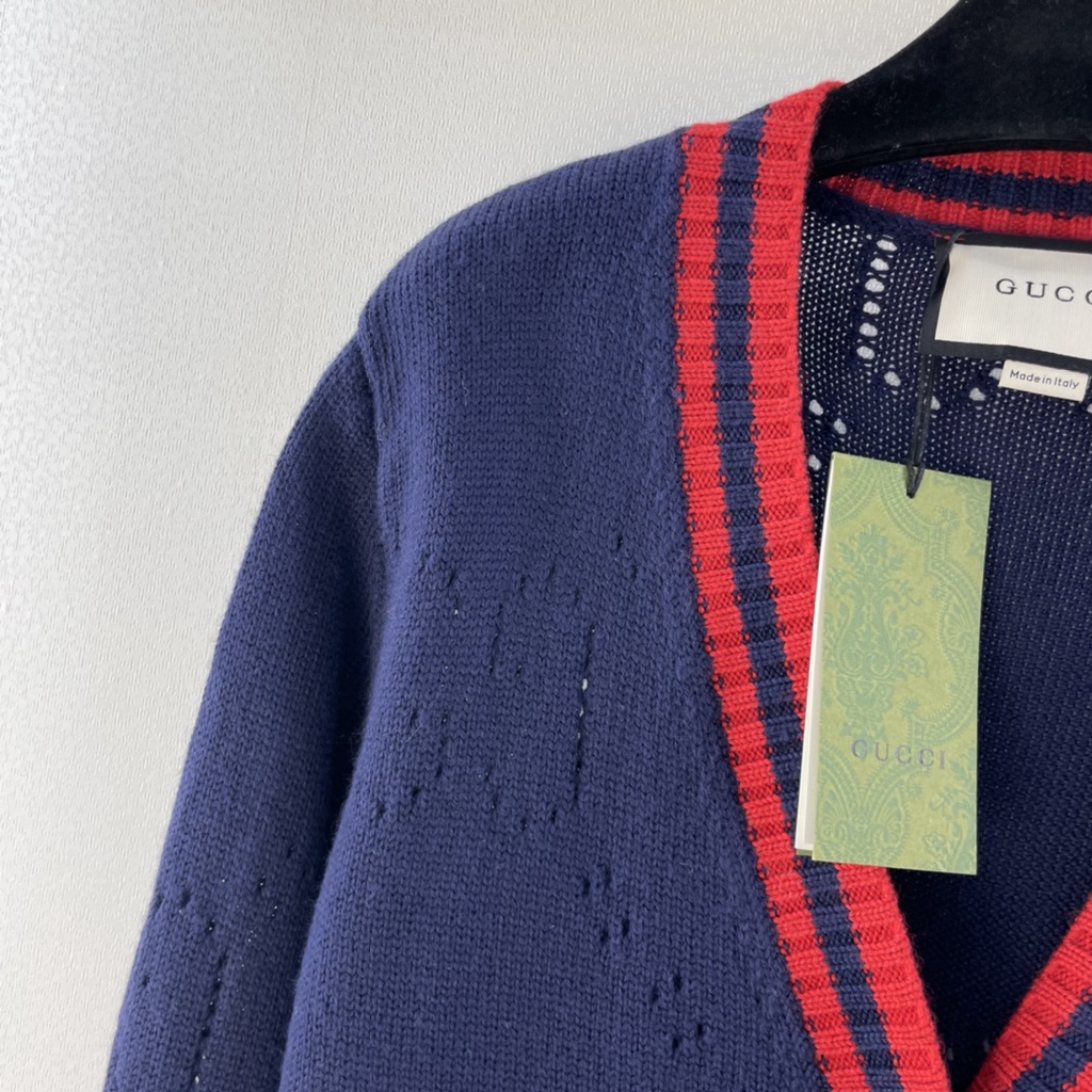 Áo khoác len cardigan họa tiết thêu jacquard thời trang cao cấp Gucci GC