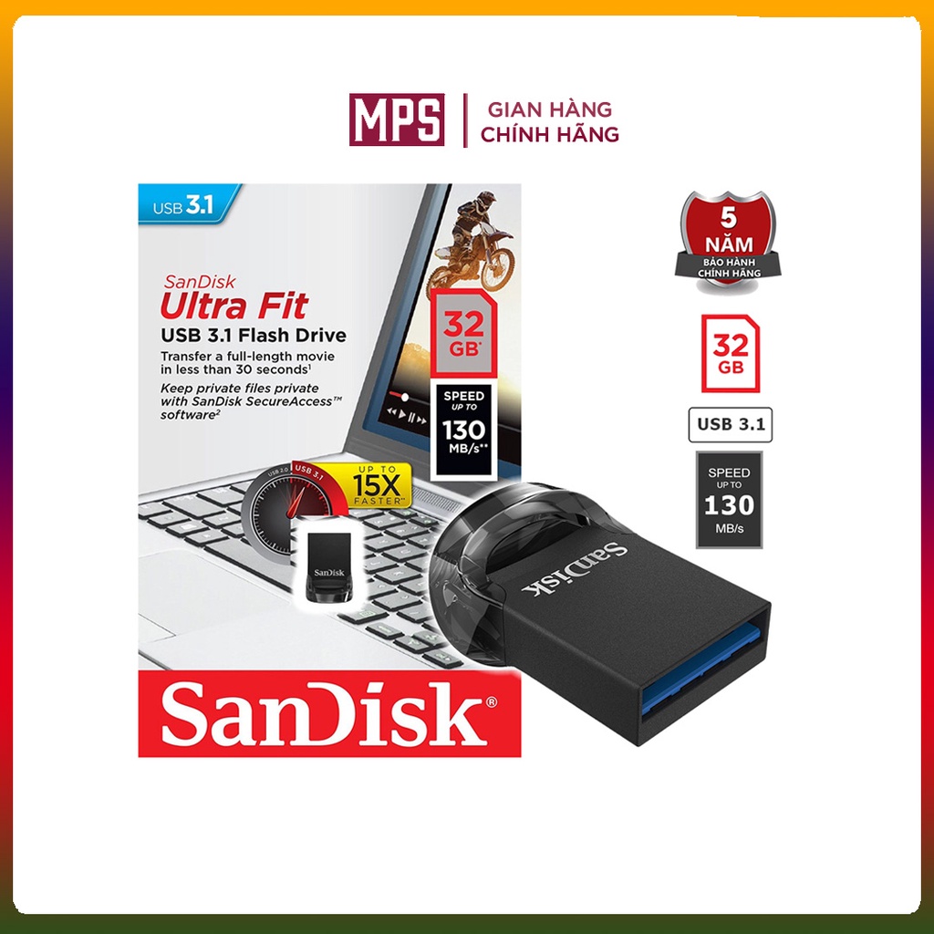 USB 32GB - 16GB SanDisk Ultra Fit CZ430 3.0 usb mini siêu nhỏ - Minh Phong Store