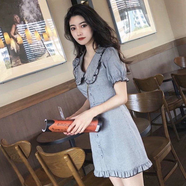 (Order) bigsize Váy cổ sen đuôi cá vai bồng cài cúc dọc hot hit sang chảnh 2019