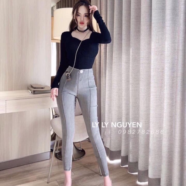 Quần bò giấy cạp cao gân giữa loại 1