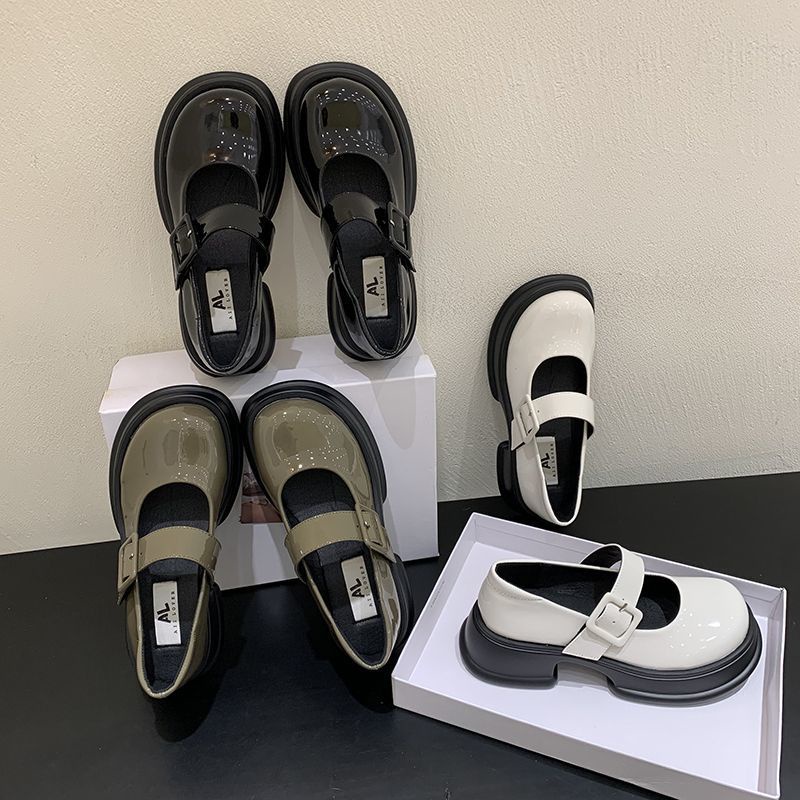 Giày Da Bóng Gót Dày Phong Cách Retro Preppy jk Mary Jane