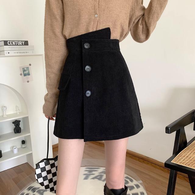 Chân Váy Chữ A Ngắn MOLA Chất Nhung Tăm Giả Váy Phong Cách Hàn Quốc Ulzzang Kiểu Vintage Màu Kem Đen Bò Siêu Dễ Thương