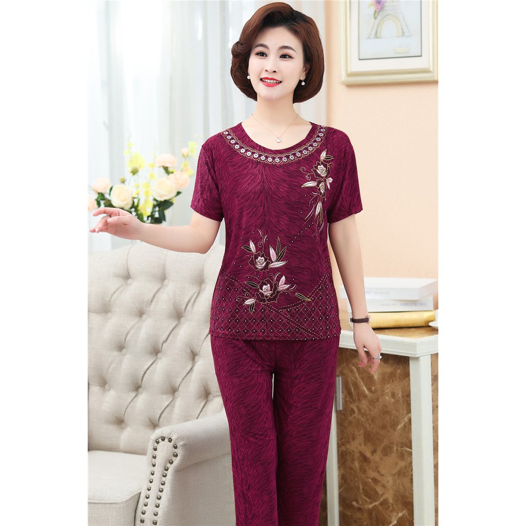 Bộ trung niên nữ mặc nhà thêu hoa tặng bà tặng mẹ cực sang