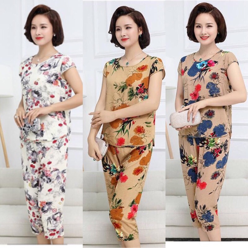 Bộ Đũi Trung Niên Hoa Mặc Nhà Cho Mẹ Hàng Quảng Châu