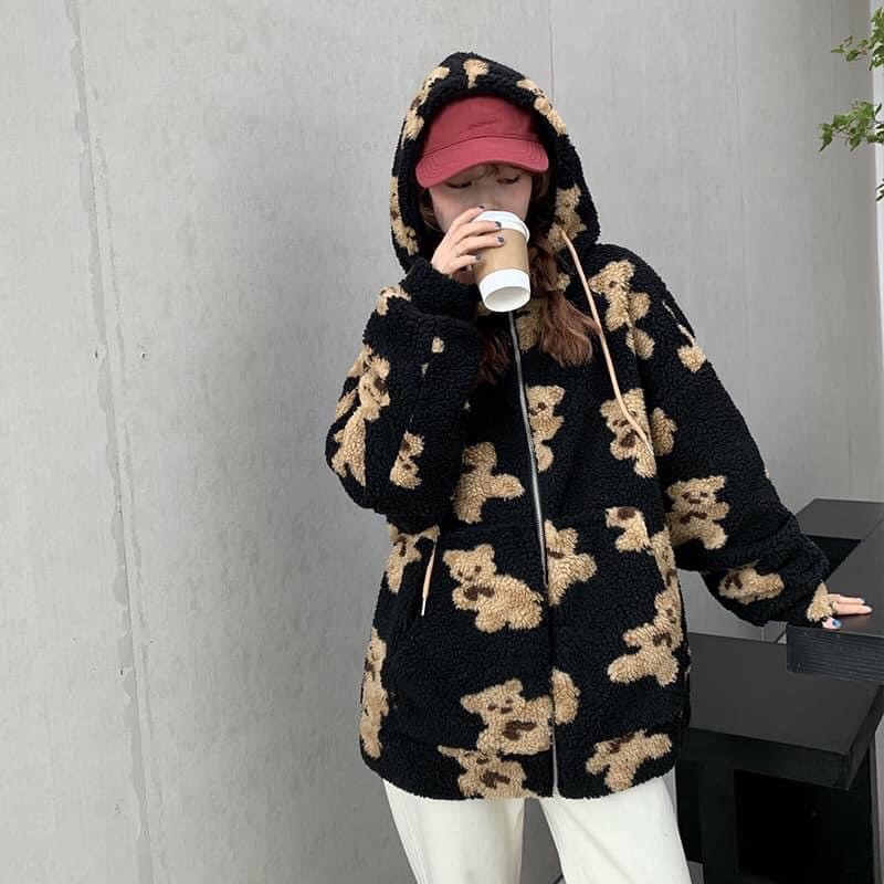 [Giá Sốc] Áo Khoác Có Mũ Lông Gấu Đáng Yêu, Áo Nỉ Lông Túi Bên Có Ảnh Thật Kèm Video | BigBuy360 - bigbuy360.vn