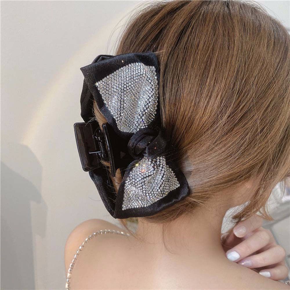 Kẹp tóc nơ ruy băng màu trắng/ đen phong cách Hàn Quốc thời trang cho nữ