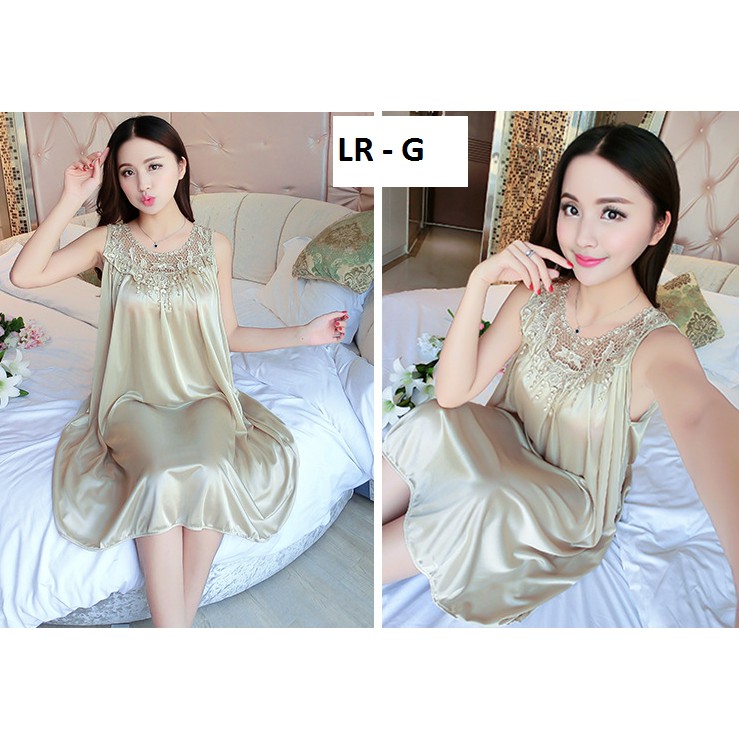 Bộ đồ ngủ phi lụa 2 dây mềm mại viền ren cổ cầu kì tinh tế kiêu sa free size dưới 75kg ( SÁT NÁCH)