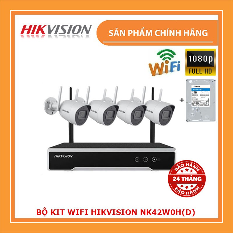 BỘ KIT WIFI 4 Kênh Hikvision NK42W0H(D) Full 1080p, 2.0mp bảo hành chính hãng 24 tháng