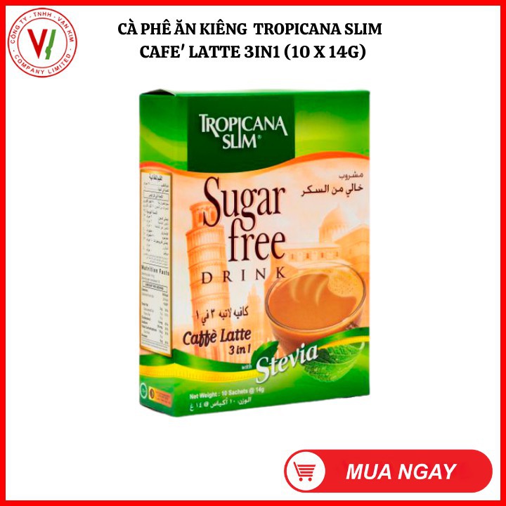 Cà phê ăn kiêng không đường chiết xuất từ lá cỏ ngọt Tropicana Slim Latte 140g (10 x 14g)