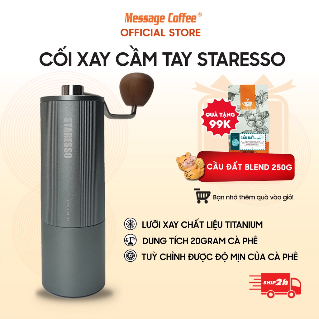 Cối xay cà phê cầm tay STARESSO chính hãng lưỡi Titanium 11 mức xay cafe pha Espresso được phân phối bởi Message Coffee