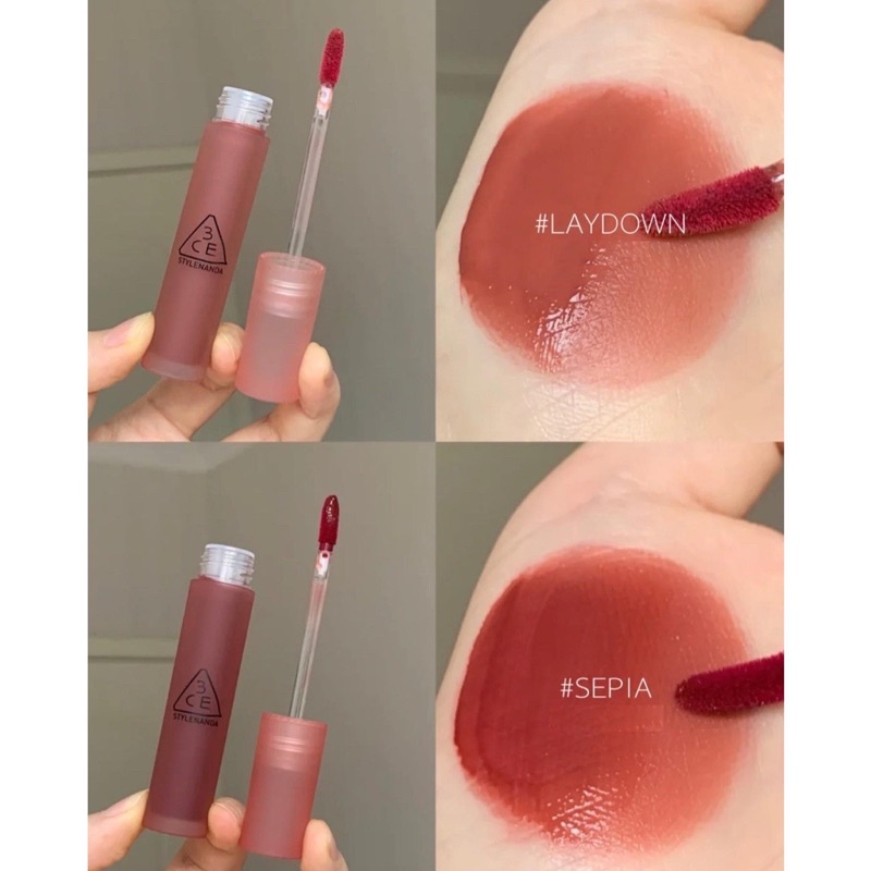 Son Kem Lì 3CE Blur Water Tint Mềm Mịn Lâu Trôi Sepia, Laydown, Bake beige