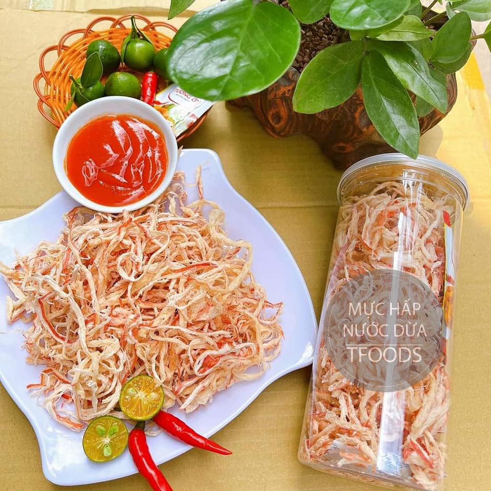 [FREESHIP] TỪ ĐƠN 50K - Mực Khô Hấp Nước Cốt Dừa Xé Sợi 300g - Ngon ngọt, đậm vị